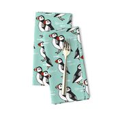 puffin // mint birds nautical scottish birds birdwatching puffin fabric