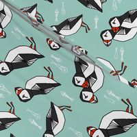 puffin // mint birds nautical scottish birds birdwatching puffin fabric