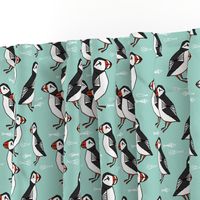 puffin // mint birds nautical scottish birds birdwatching puffin fabric