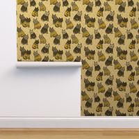 cats in sweaters // mustard and grey holiday christmas sweaters illustration in repeating pattern print 