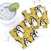 penguins // mustard yellow penguin pingu kids nursery baby bird birds 