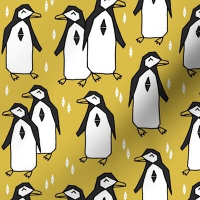 penguins // mustard yellow penguin pingu kids nursery baby bird birds 