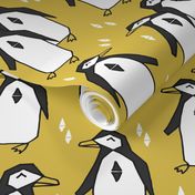 penguins // mustard yellow penguin pingu kids nursery baby bird birds 