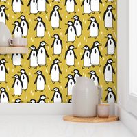 penguins // mustard yellow penguin pingu kids nursery baby bird birds 