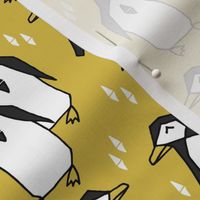 penguins // mustard yellow penguin pingu kids nursery baby bird birds 