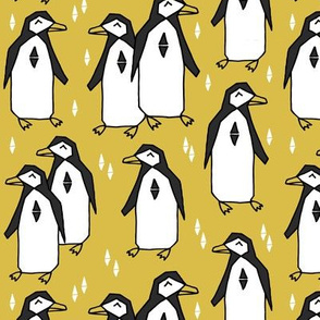 penguins // mustard yellow penguin pingu kids nursery baby bird birds 