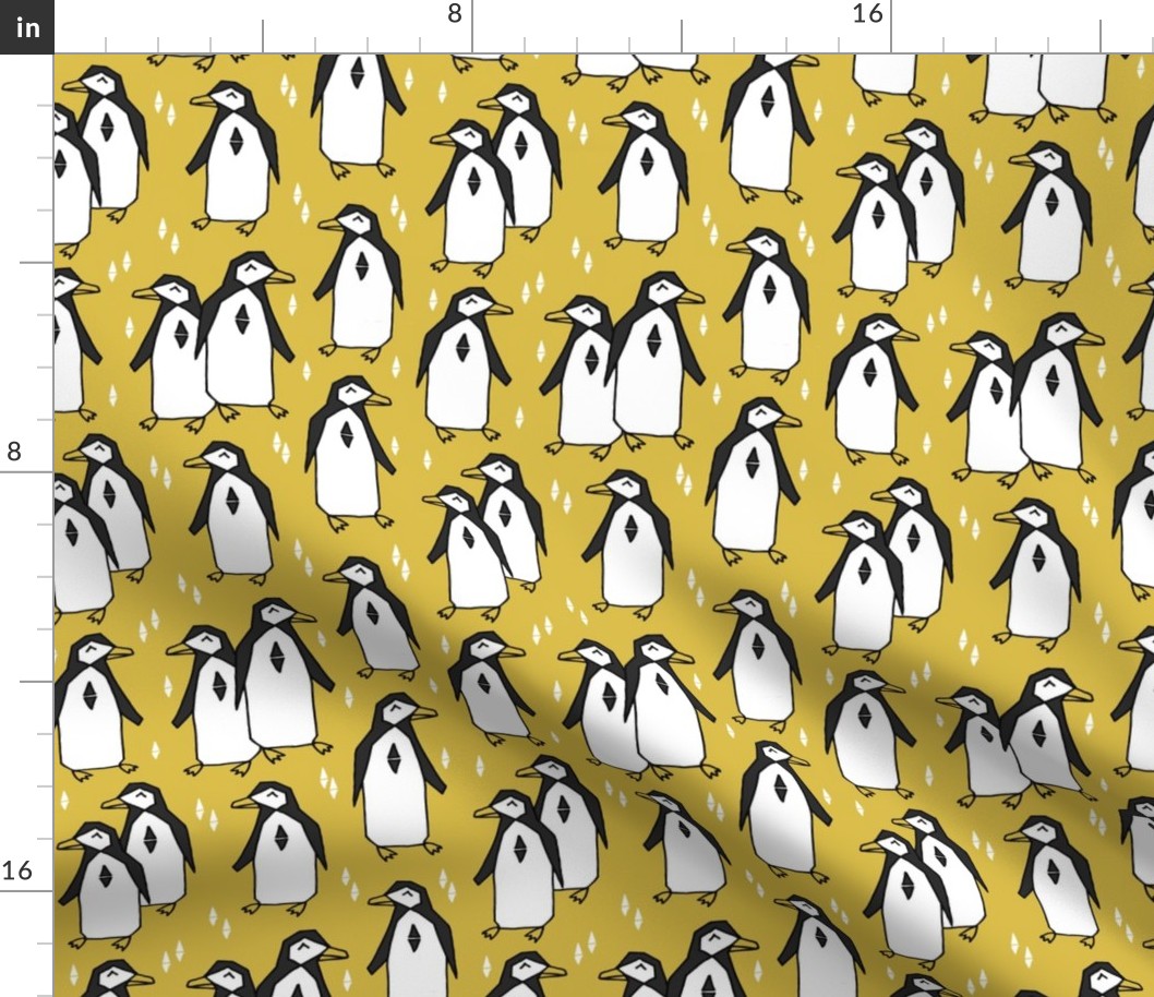 penguins // mustard yellow penguin pingu kids nursery baby bird birds 