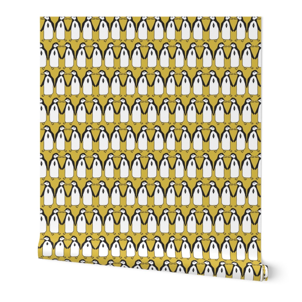 penguins // mustard yellow bird birds penguins antarctic kids designs