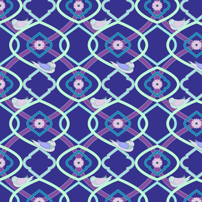 Birdies on Fancy Trellis (paisley coordinate)