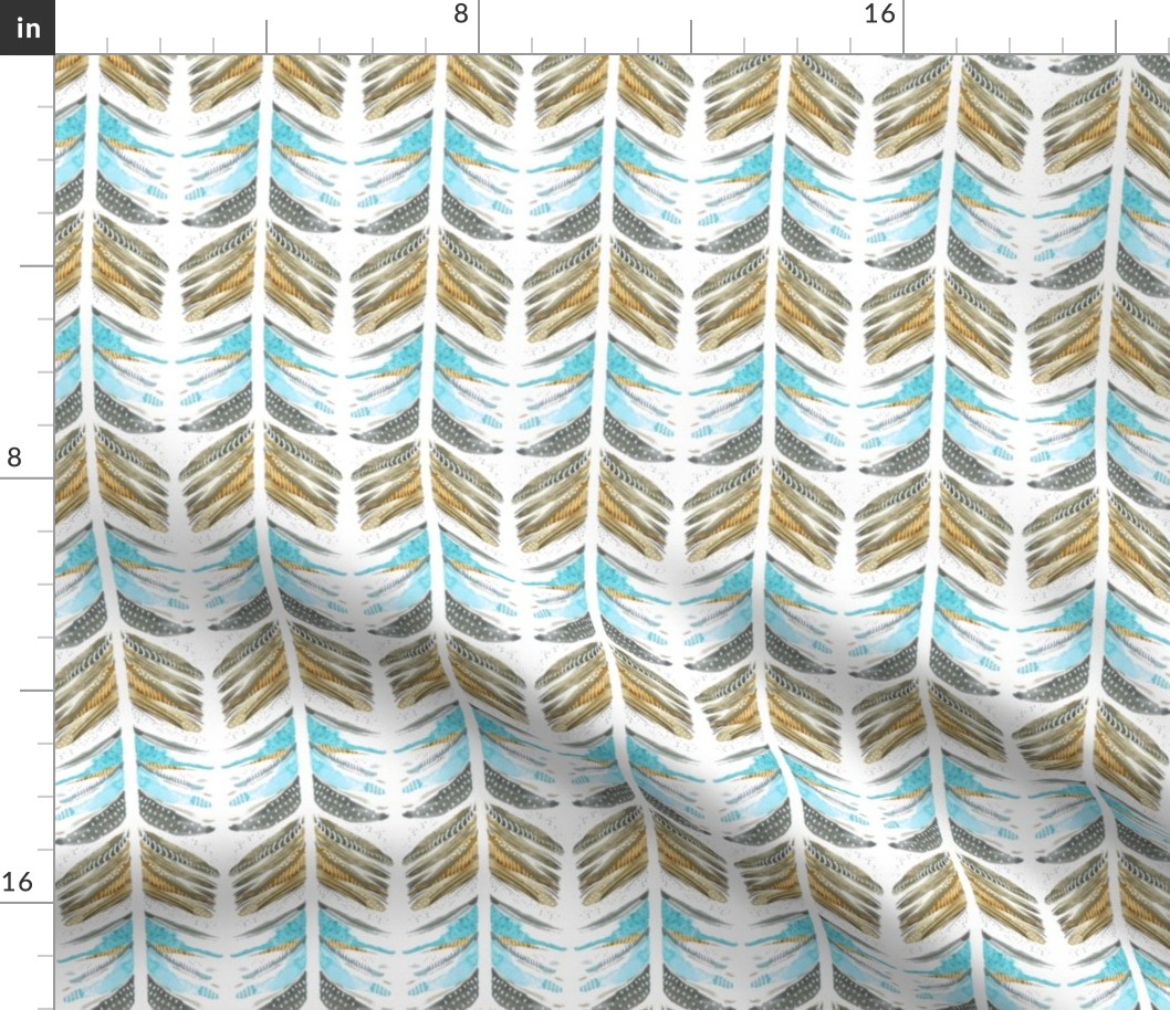 Watercolor Herringbone in Blue and Grey