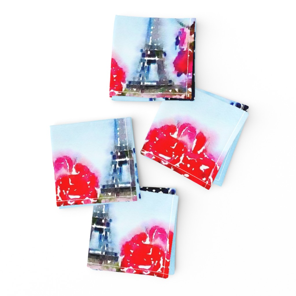 Fuchsia Flowers and the Eiffel Tower Watercolor