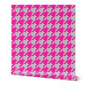 Houndstooth in Grey Linen + Neon Pink