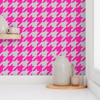 Houndstooth in Grey Linen + Neon Pink