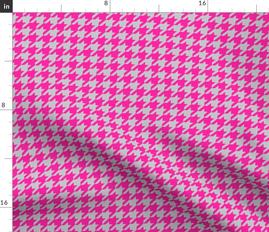 Houndstooth in Grey Linen + Neon Pink