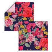 Antique Floral  EXTRA LARGE print //NAVY