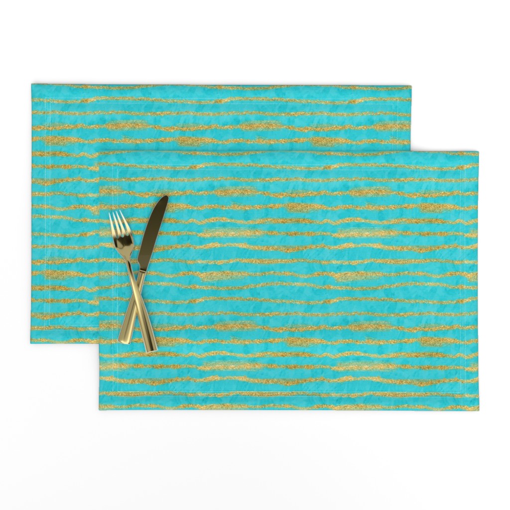 Thin Gold Glitter Stripes + Turquoise 