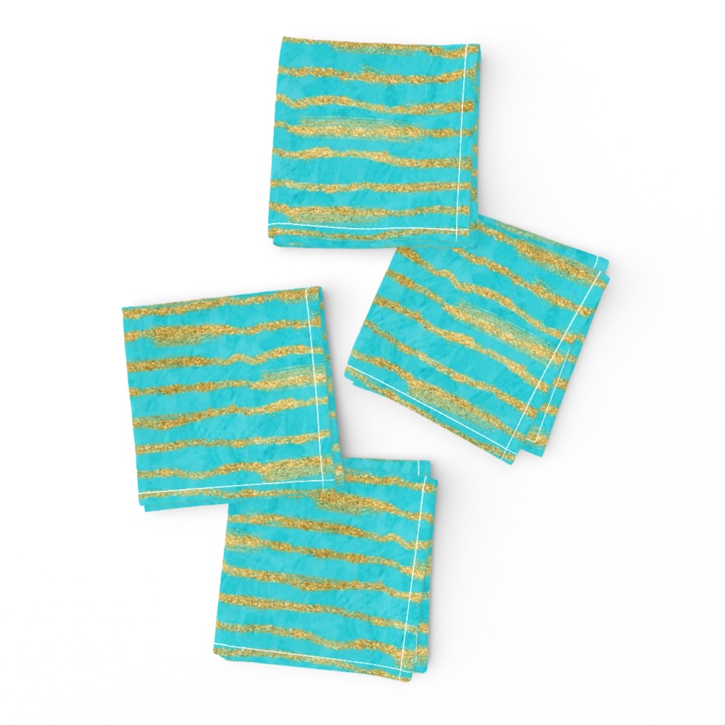 Thin Gold Glitter Stripes + Turquoise 