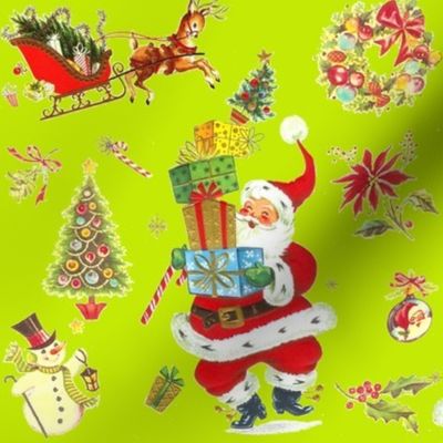 Ho Ho Happy on Lime! Vintage style Christmas Santa