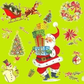 Ho Ho Happy on Lime! Vintage style Christmas Santa