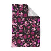 Antique Inspired Floral in Hot Pink and Magenta on Black