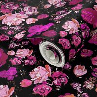 Antique Inspired Floral in Hot Pink and Magenta on Black