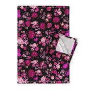 Antique Inspired Floral in Hot Pink and Magenta on Black
