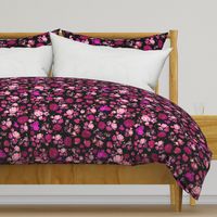 Antique Inspired Floral in Hot Pink and Magenta on Black