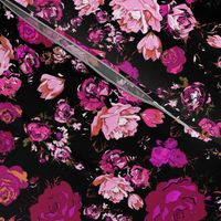 Antique Inspired Floral in Hot Pink and Magenta on Black