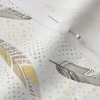 Watercolor Feathers in Gold and Grey