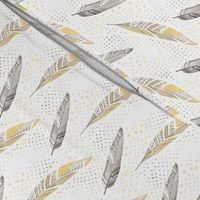Watercolor Feathers in Gold and Grey