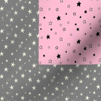 Grey and Pink Stars Patchwork Cheater Quilt