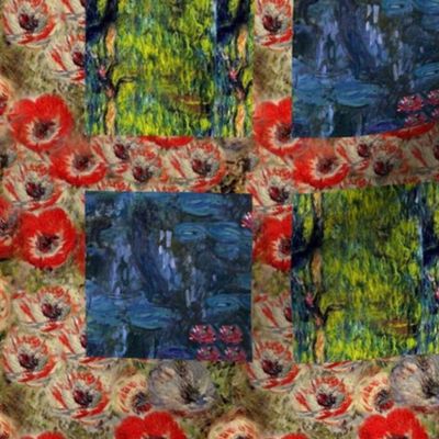 Monet Nympheus Anemone Weeping Willow Cheater Patchwork Quilt