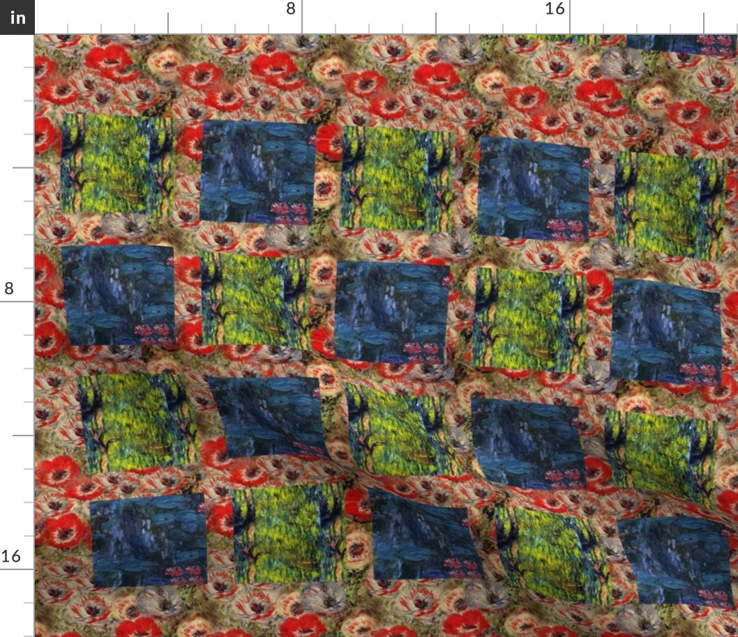 Monet Nympheus Anemone Weeping Willow Cheater Patchwork Quilt