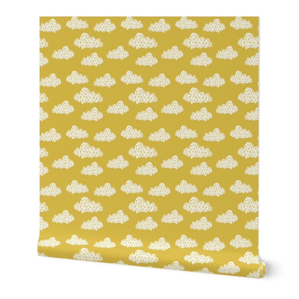 geo clouds // mustard yellow gender neutral geo hand-drawn cloud design for nursery and baby textiles and nursery decor