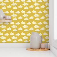 geo clouds // mustard yellow gender neutral geo hand-drawn cloud design for nursery and baby textiles and nursery decor