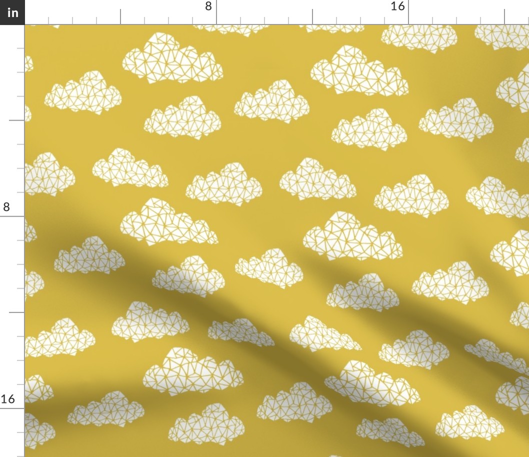 geo clouds // mustard yellow gender neutral geo hand-drawn cloud design for nursery and baby textiles and nursery decor