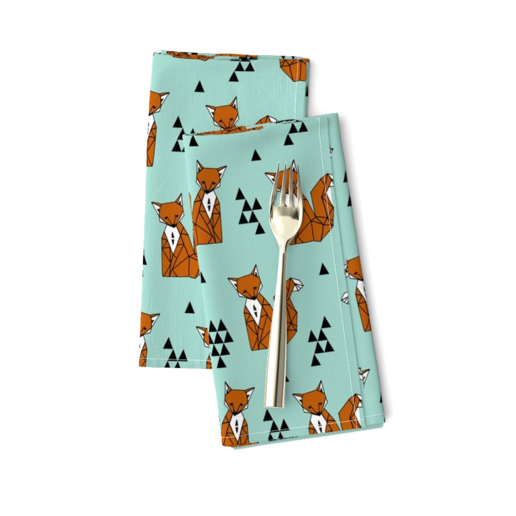 fox // trendy triangles fox aqua turquoise blue fox print for kids fabric by andrea lauren
