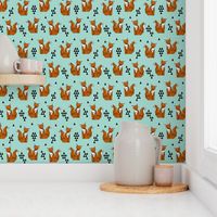 fox // trendy triangles fox aqua turquoise blue fox print for kids fabric by andrea lauren