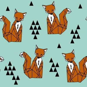 fox // trendy triangles fox aqua turquoise blue fox print for kids fabric by andrea lauren