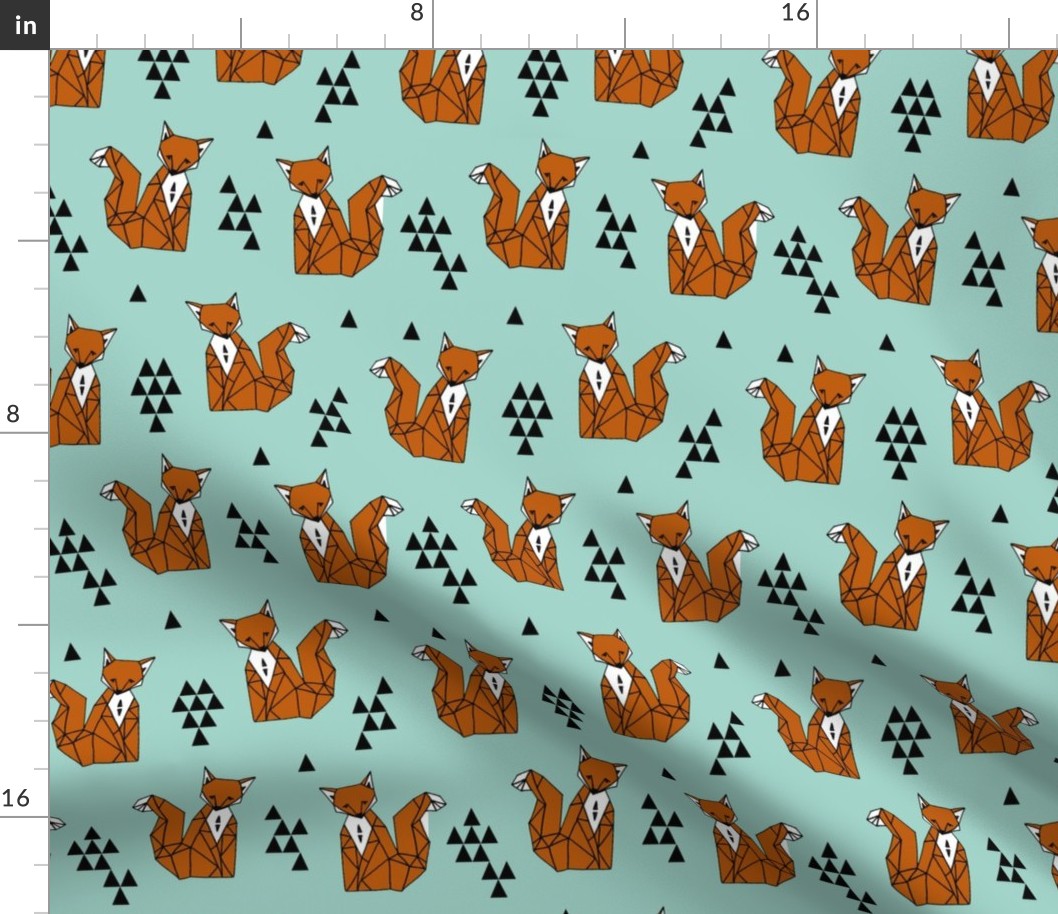 fox // trendy triangles fox aqua turquoise blue fox print for kids fabric by andrea lauren