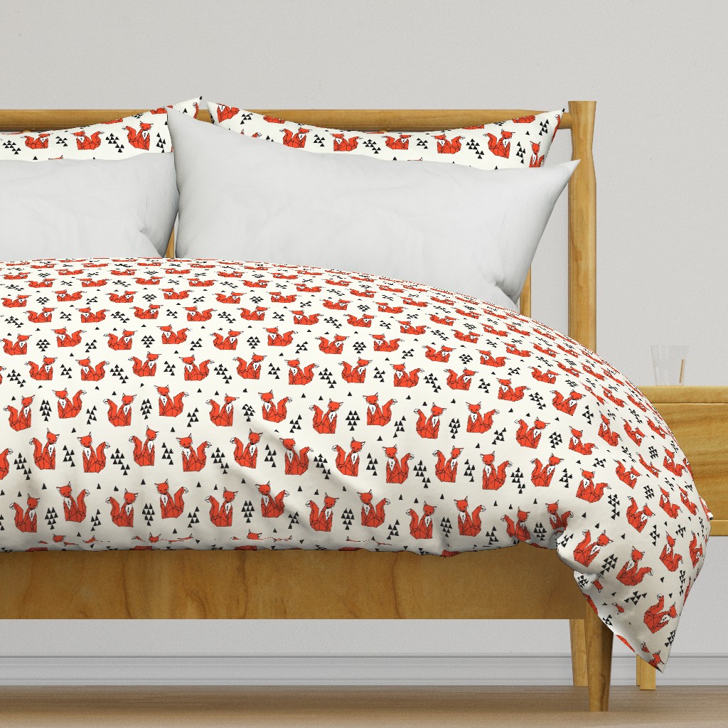 fox // red triangle kids autumn trendy geo geometric fox fabric by andrea lauren