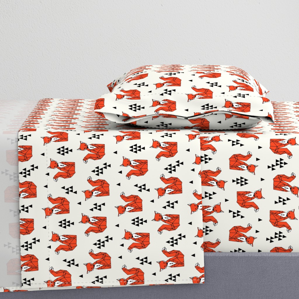 fox // red triangle kids autumn trendy geo geometric fox fabric by andrea lauren