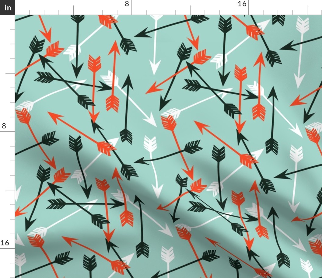 Arrows Scattered - Pale Turquoise/Vermillion/Rifle Green/White by Andrea Lauren