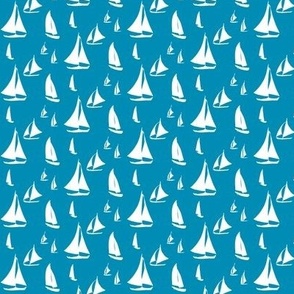 Sailboats, White on Sea Blue (Small) 