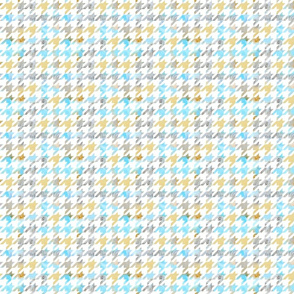 Watercolor Houndstooth In Blue, Grey and Gold
