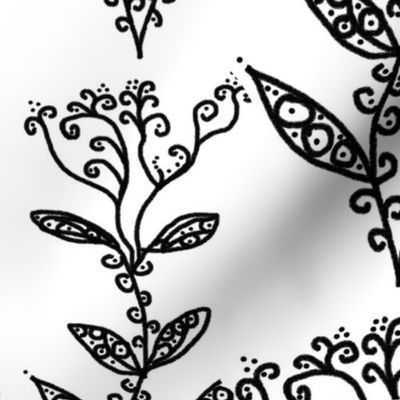 Black and White Floral Ivy Vines