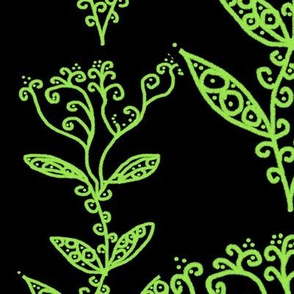 Green Floral Ivy Vines on Black