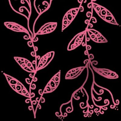 Light Baby Pink Floral Ivy Vines on Black