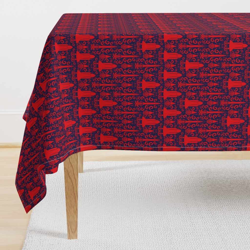 Rocket Science Damask (Red and Navy)