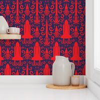 Rocket Science Damask (Red and Navy)